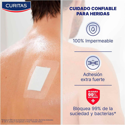 Curitas Aqua Protect Venditas XL, Apósito flexible y repelente al agua que cubre y protege heridas pequeñas, medianas y grandes