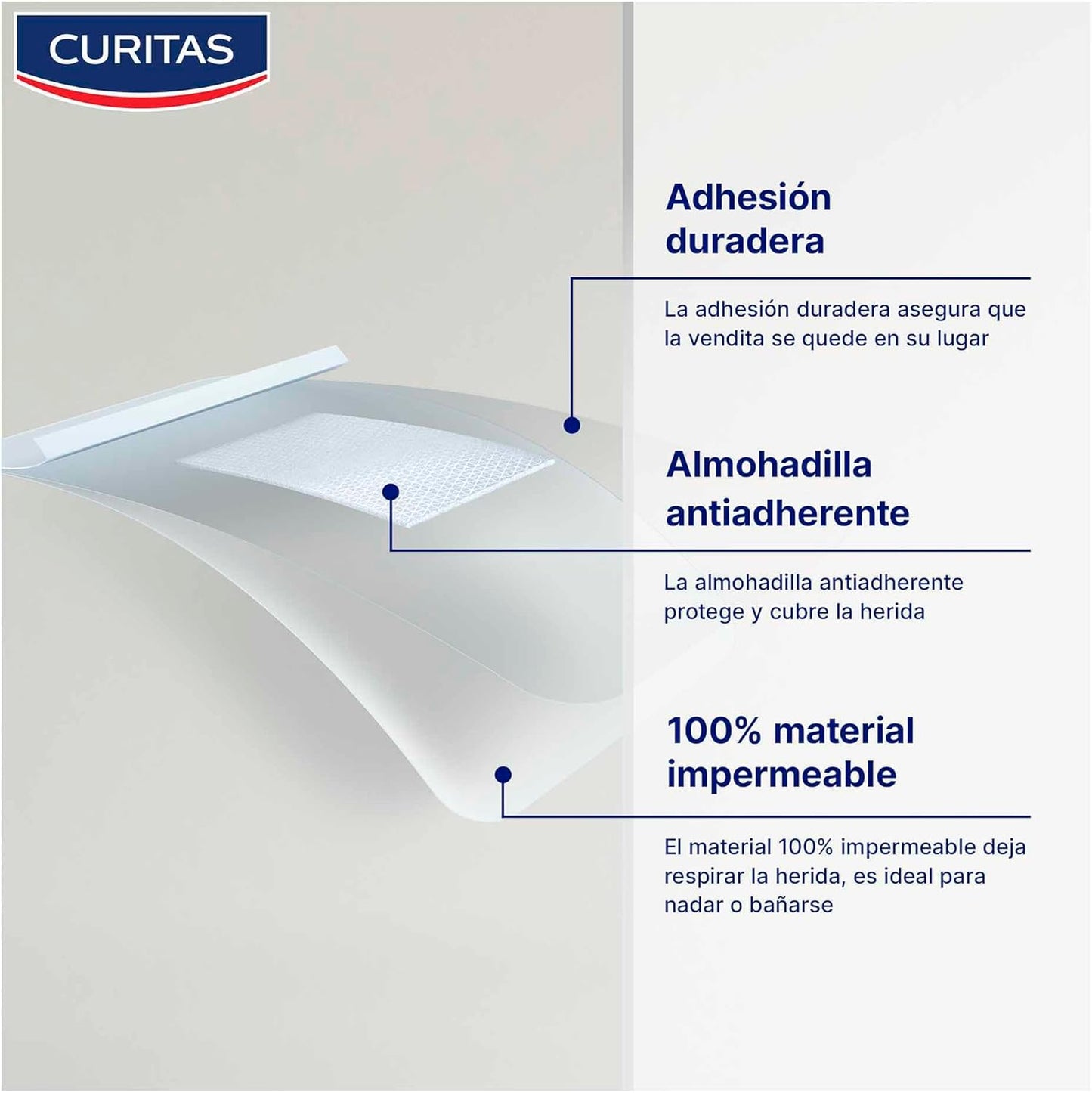 Curitas Aqua Protect Venditas XL, Apósito flexible y repelente al agua que cubre y protege heridas pequeñas, medianas y grandes