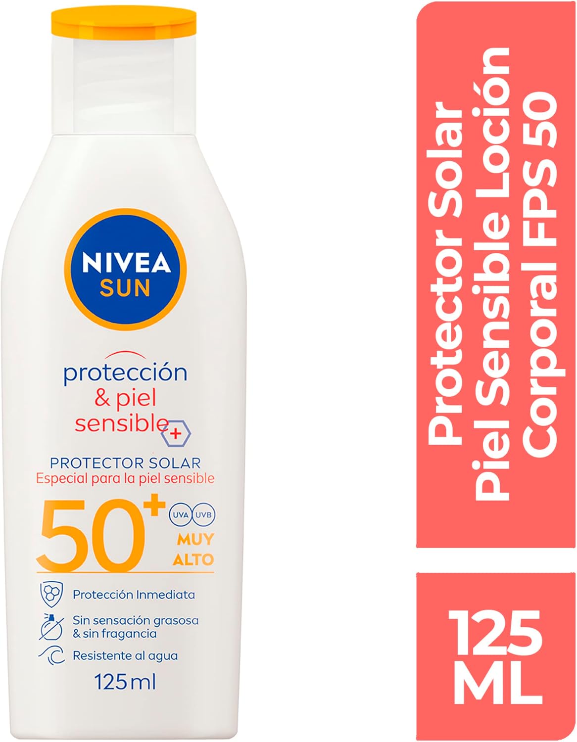 Protector Solar Corporal NIVEA SUN Protección & Piel Sensible FPS 50+ 125Ml, Sin Fragancia