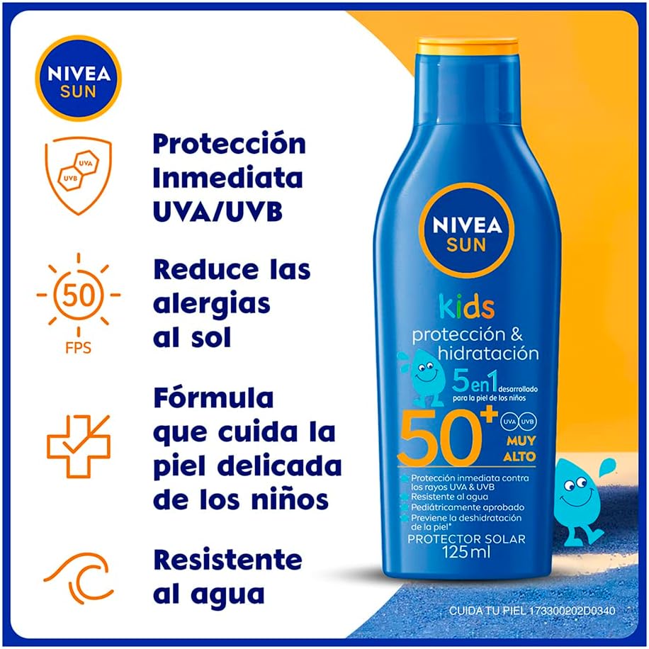Protector Solar Corporal NIVEA SUN Protección & Hidratación Kids FPS 50+ 125Ml, Sin Fragancia