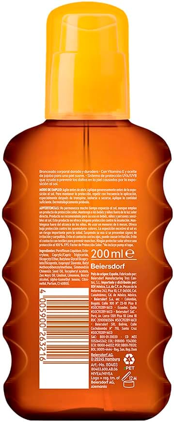 Protector Solar NIVEA SUN Protect & Bronze FPS 50 200Ml, Bronceado Natural Spray