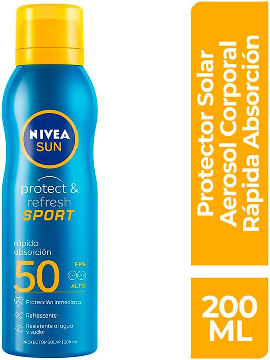 Protector Solar Corporal NIVEA SUN Protect & Refresh Sport En Aerosol FPS 50+ 200Ml, Rápida Absorción