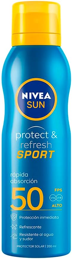 Protector Solar Corporal NIVEA SUN Protect & Refresh Sport En Aerosol FPS 50+ 200Ml, Rápida Absorción