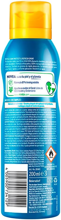 Protector Solar Corporal NIVEA SUN Protect & Refresh Sport En Aerosol FPS 50+ 200Ml, Rápida Absorción