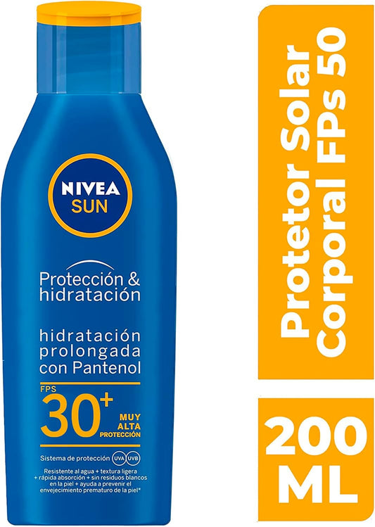 Protector Solar Corporal NIVEA SUN Protección E Hidratación Fps30+ 200Ml, Con Vitamina C Y Ácido Hialurónico