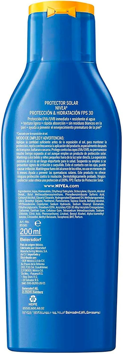 Protector Solar Corporal NIVEA SUN Protección E Hidratación Fps30+ 200Ml, Con Vitamina C Y Ácido Hialurónico