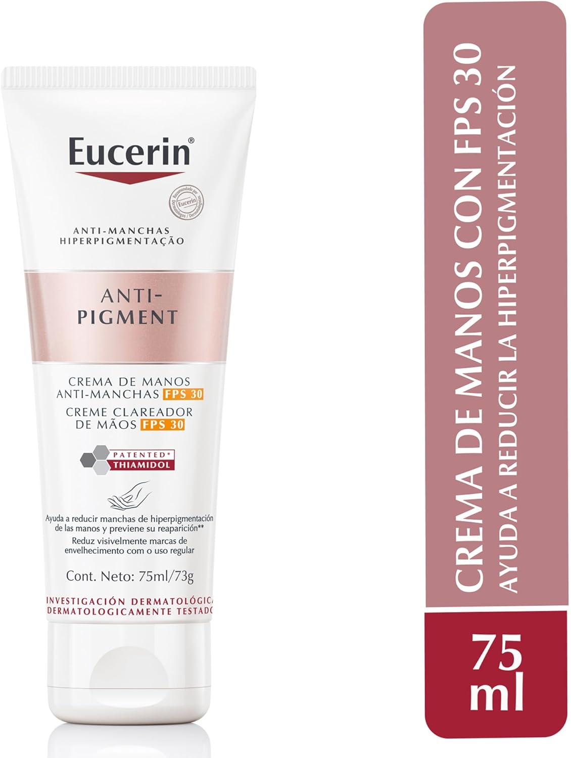Eucerin Crema Para Manos Anti-Pigment Fps 30 (75 Ml), Con Ácido Hialurónico, Reduce Manchas y Mantiene Piel Hidratada