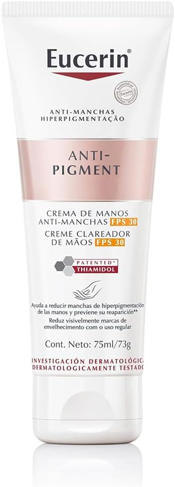 Eucerin Crema Para Manos Anti-Pigment Fps 30 (75 Ml), Con Ácido Hialurónico, Reduce Manchas y Mantiene Piel Hidratada