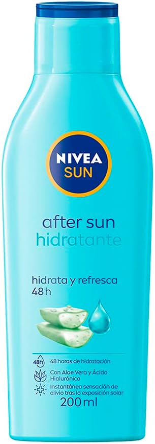 NIVEA SUN Crema Hidratante después del Bronceado After Sun Hidratante (200 ml), Enriquecido con Aloe Vera y Ácido Hialurónico para un Alivio Instantáneo