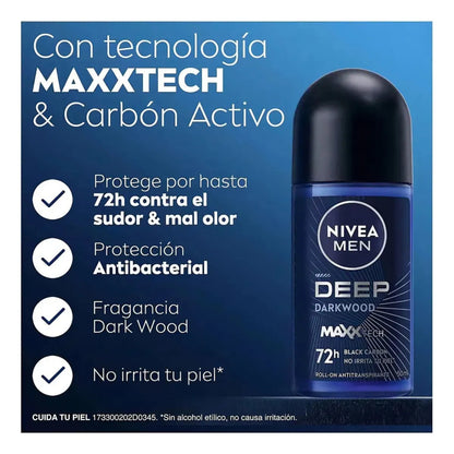 Nivea MEN Desodorante DEEP Darkwood Roll On 50ml