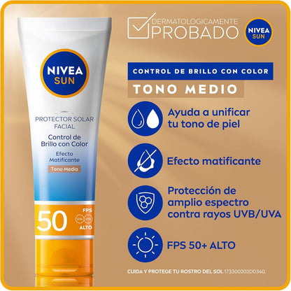 NIVEA SUN Control Brillo Tono Medio FPS 50+ 50 ml