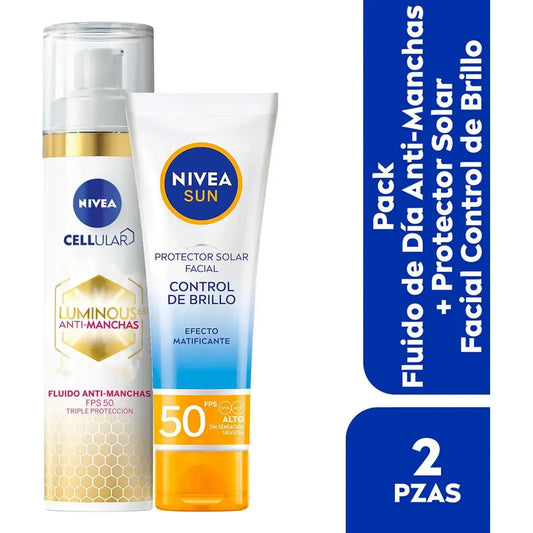 2 Pack Nivea Fluido Día Luminous + Nivea Sun Oil Control