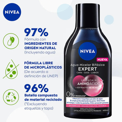 Agua Micelar Bifásica Nivea Micellair Black Expert 400 Ml