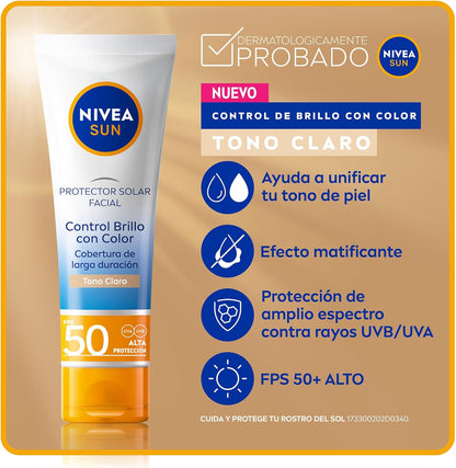 NIVEA SUN Control Brillo Tono Claro FPS 50+ 50 ml