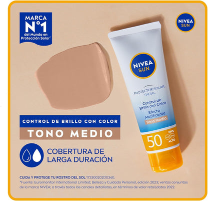 NIVEA SUN Control Brillo Tono Medio FPS 50+ 50 ml